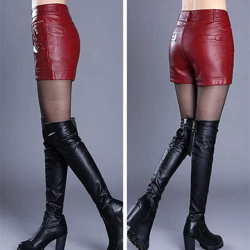 Women PU Leather Shorts Autumn Winter