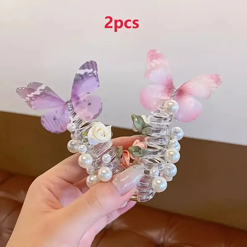 Butterfly Headband Duo for Girls – Cute Pearl & Floral Design Hair Accessories