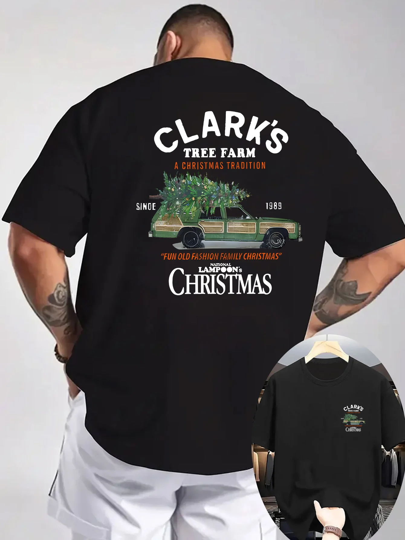 Men's Vintage Christmas Farm Graphic T-Shirt design detail