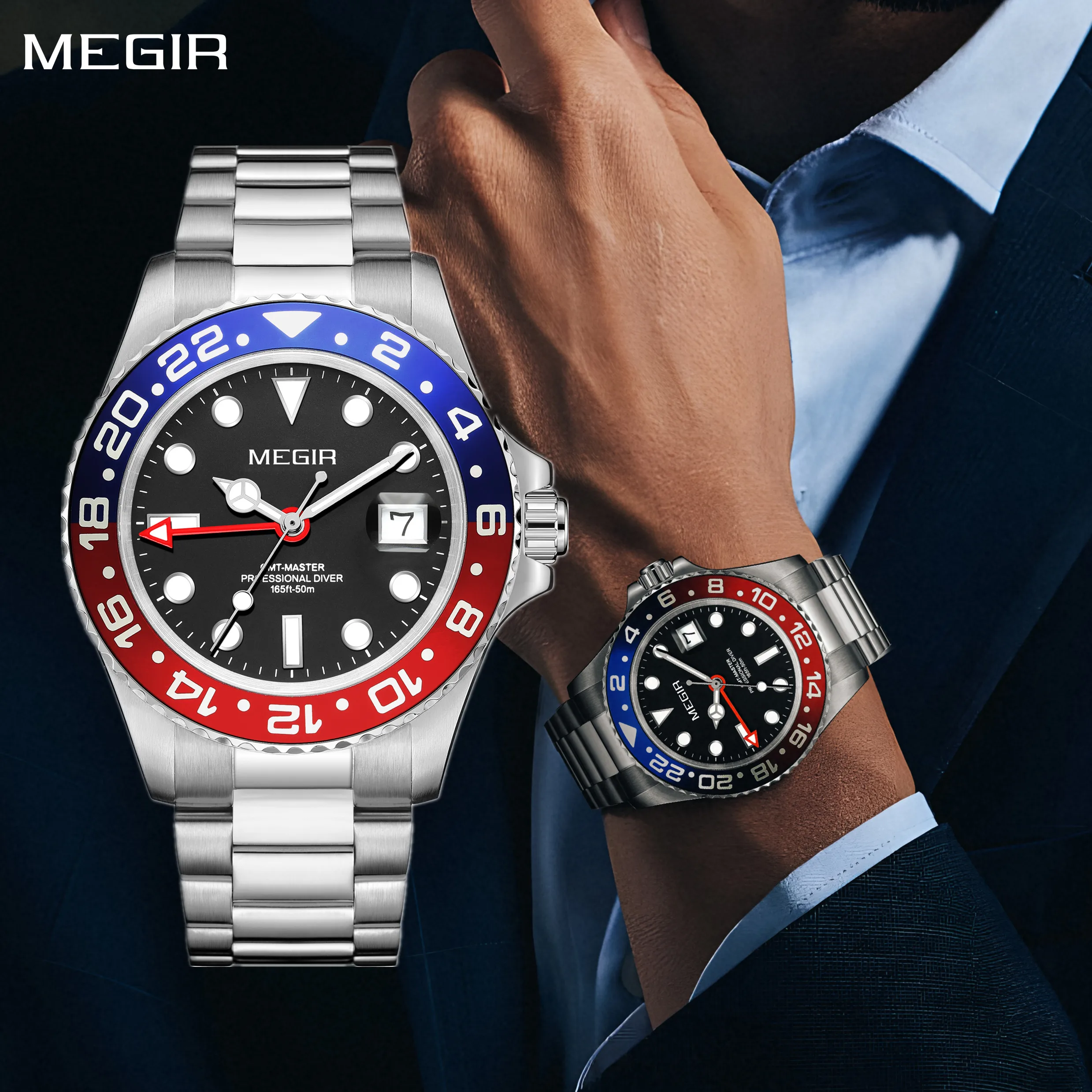 

MEGIR Relogio Masculino Luxury Quartz Wristwatch Men Luminous Hands Stainless Steel Clock Waterproof Business Watches Auto Date