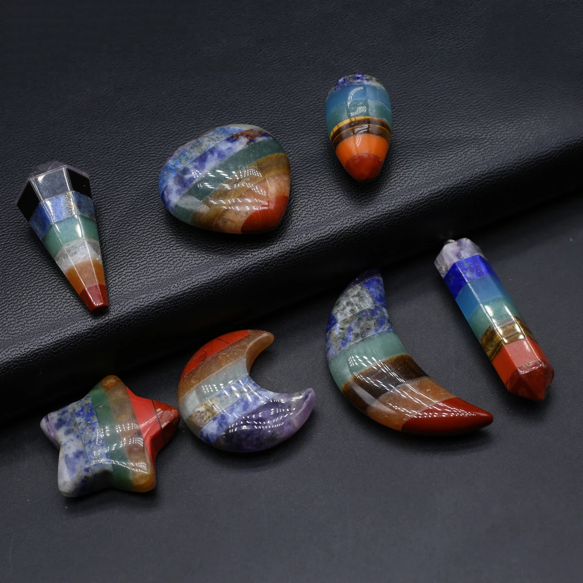 5PCS Geometric Shape Seven Chakras Natural Stone Splice Colorful Pendant Jewelry Making DIY Necklace Accessories Charm Gift