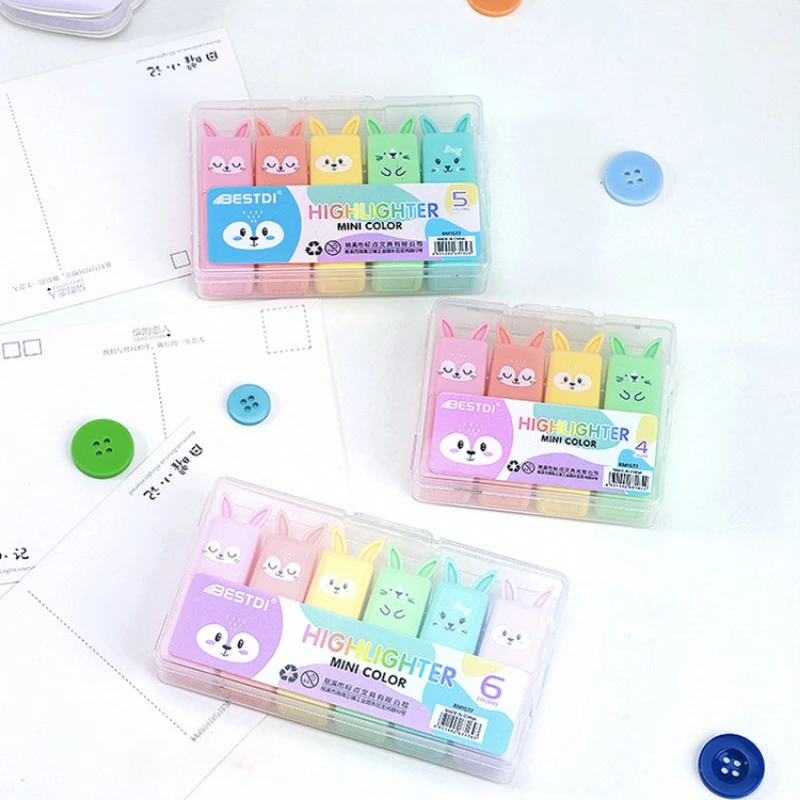 6PCs Mini Rabbit Creative Fluorescent Pen Creative Color Marking Pen Macaron Color Hand Account Mark highlighters markers highlighter pen,marker pen,highlighter marker,art marker