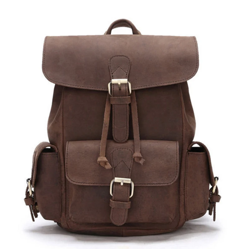 

Genuine Leather Rucksack New Knapsack Crazy Horse Cowhide Women Daypack Travel Computer Bag Vintage Men Backpack School Bags