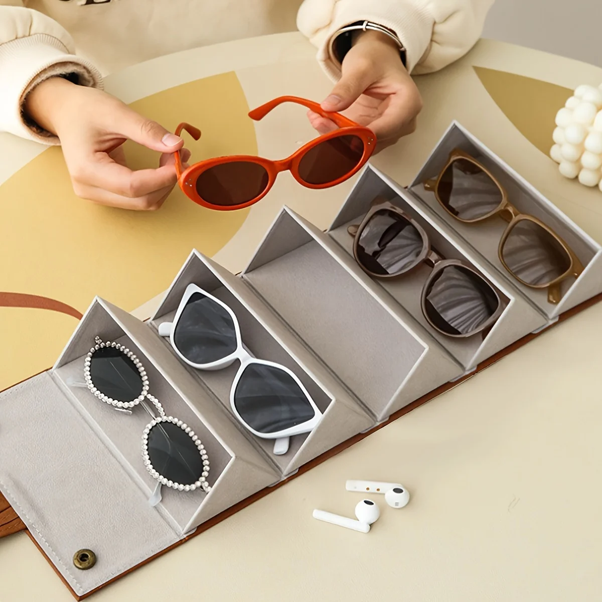 Portable Glasses Case Cover PU Leather 5 Pairs of Sunglasses Holder Box Eyeglasses Storage Box Magnet Switch PU Bag