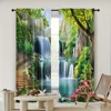 2pc, Window Curtains Beautiful forest waterfall scenery Durable 100% Polyester Fabric,Without Electricity Spring Party & Holiday 2