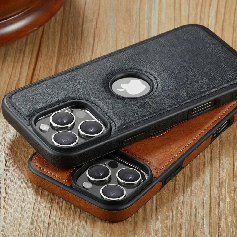 Premium Business Leather Phone Case - Slim & Stylish with Logo Cutout