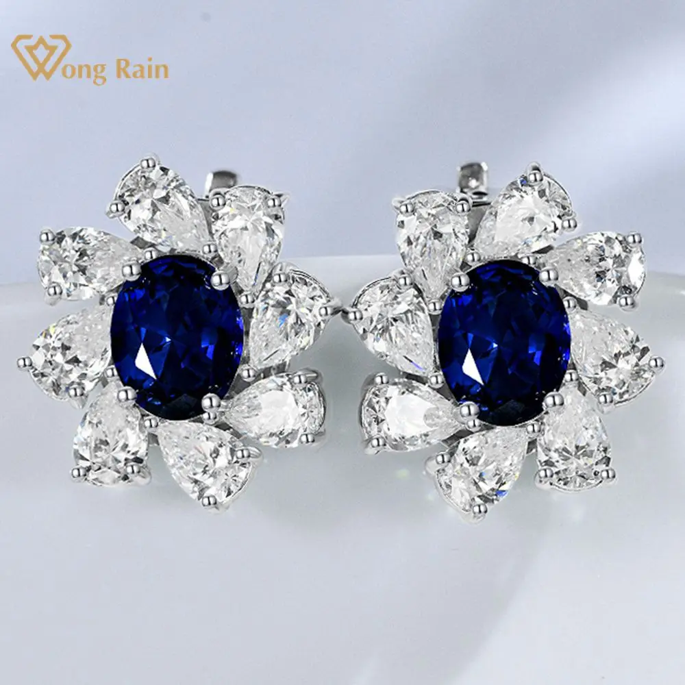 

Wong Rain 925 Sterling Silver Lab Sapphire Ruby High Carbon Diamonds Gemstone Ear Studs Earrings Wedding Engagement Fine Jewelry