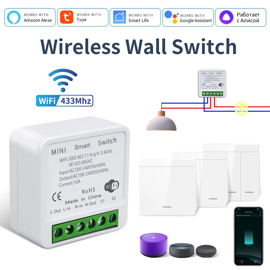 Tuya Smart WiFi Switch DIY Module Wireless RF433MHz 1/2/3Gang