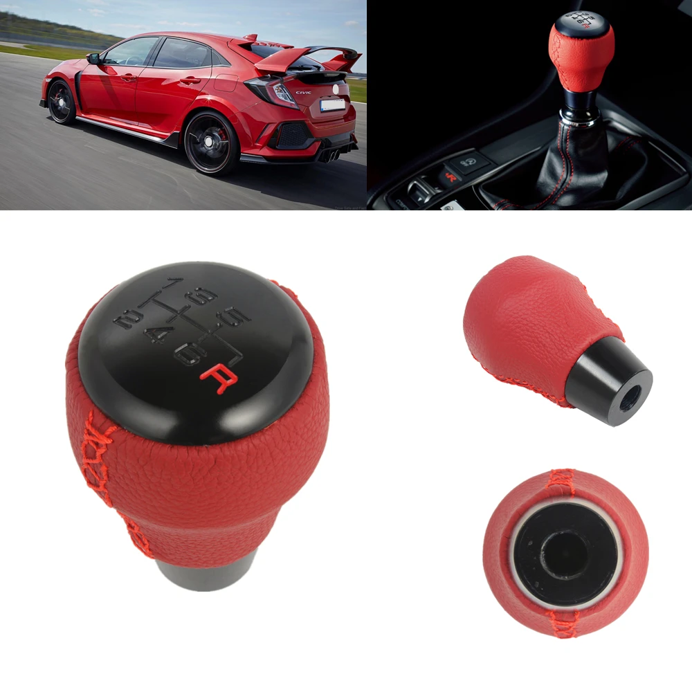 Pommeau de Levier de Vitesse en Cuir Rouge, 6 Vitesses, pour Honda Civic  Type-R 2017 2018 2019 2020