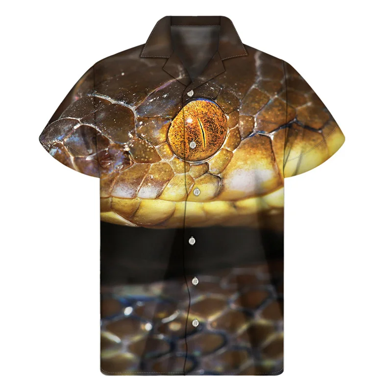 thumbnail image 1 of Camisas hawaianas con estampado 3D de serpientes de colores brillantes para hombre, camisa de verano con botones y solapa, blusa holgada de manga corta, 1 of 5