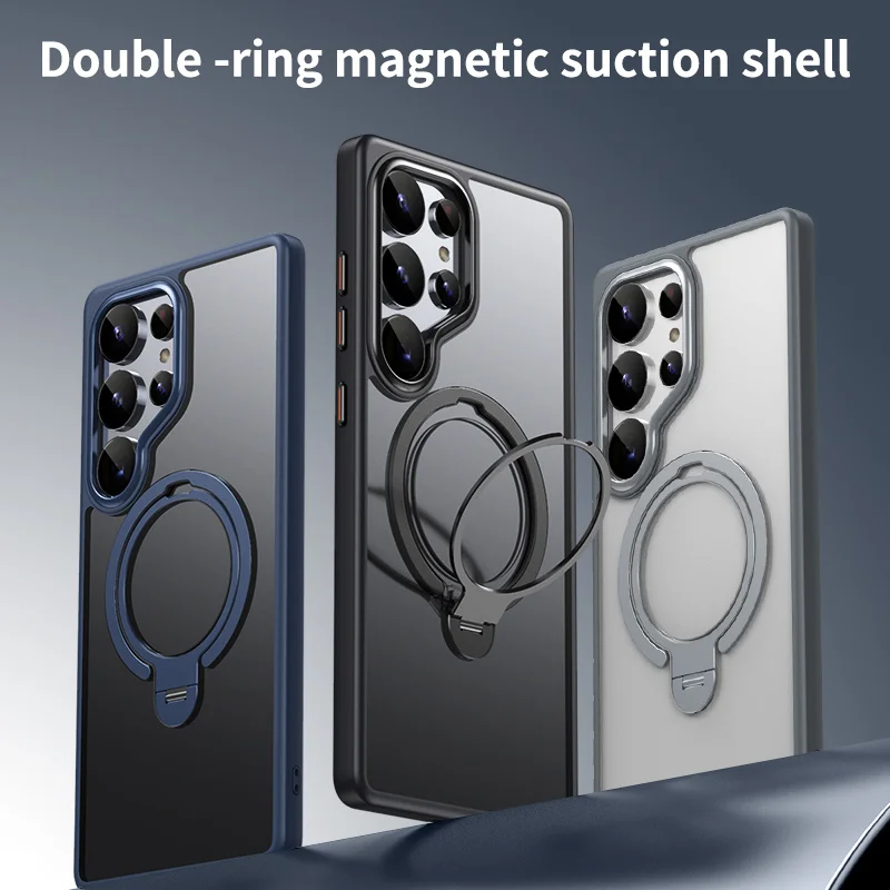 Transparent Magnetic Shockproof Phone Case with Rotating Bracket and MagSafe Compatibility