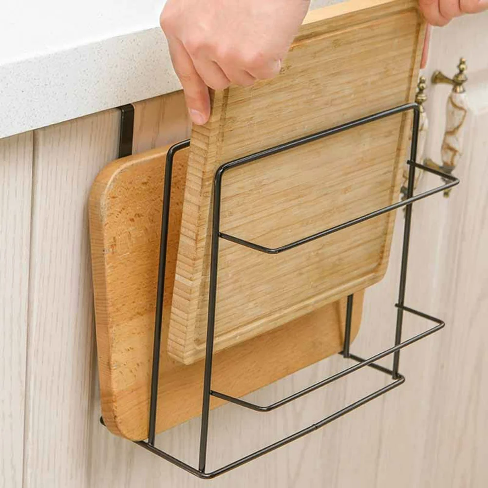 

Double-Deck Cutting Board Rack Iron Chopping Board Holder Towel Holder with Drip Tray for Kitchen (Black)