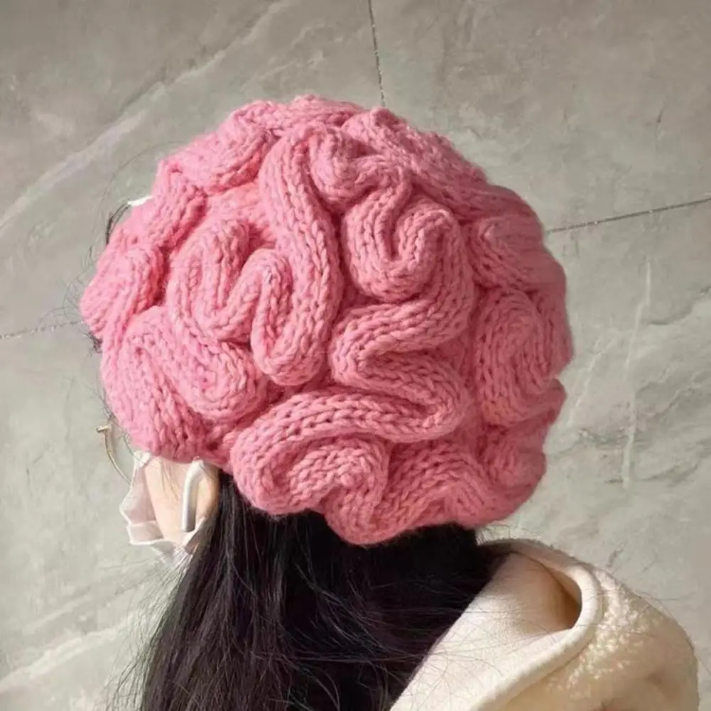 Autumn Winter Brain Knitted Beanie Hat Thick Warm Windproof Casual Stretch Outdoor Cycling Ear Knit Cap 3