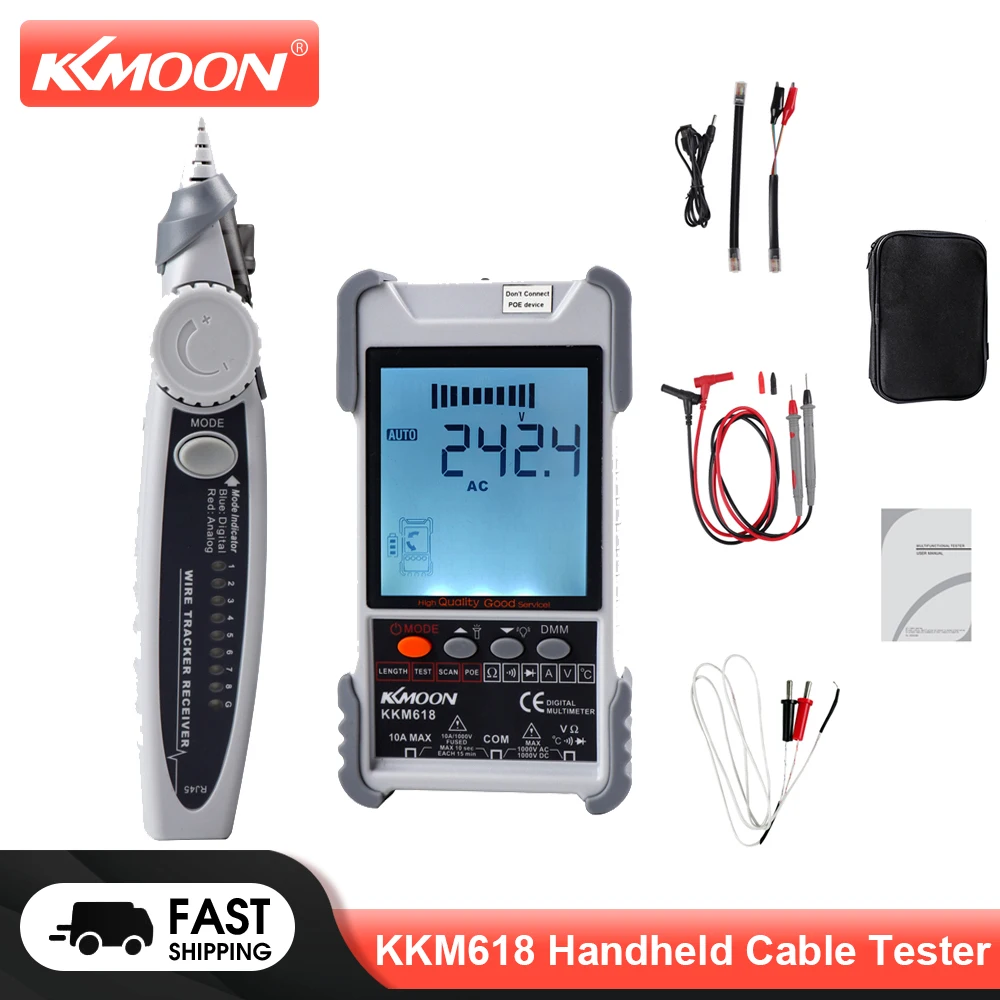 KKMoon KKM618 Handheld Cable Tester Digital Search POE Test Pairing Sensitivity Adjustable Network Cable Line Measure