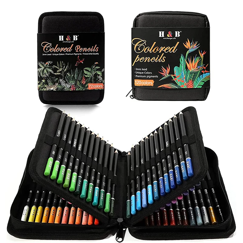 

72 120 Colored Pencils Kit, Oil Based Soft Core Drawing Pencil Set with Case for Adults Beginners Artist Art Supplies