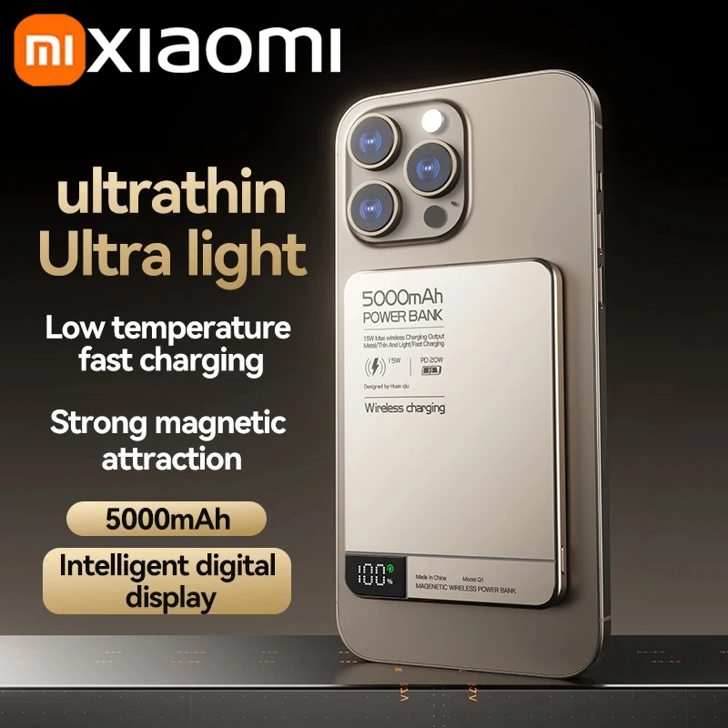 Portable Battery Charger Xiaomi Travel Portable Wireless Magnetic Power Bank Fast Charging Ultra Capacity Digital External Battery For IPhone