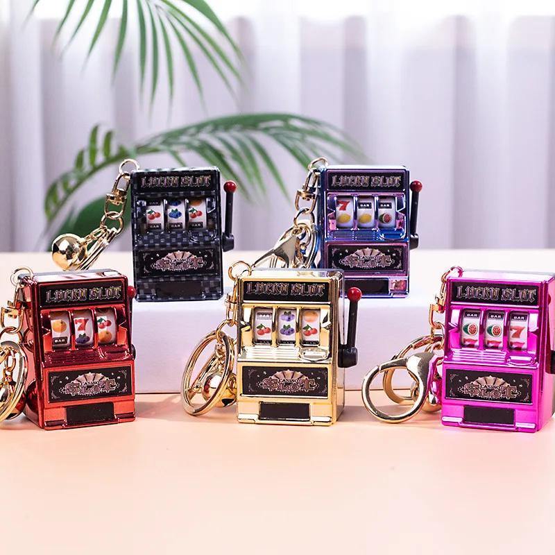 Lucky Jackpot Mini Fruit Slot Machine arcade Birthday Keychain Gift Educational Toy Coin Operated Games Gambling Machine 1pc
