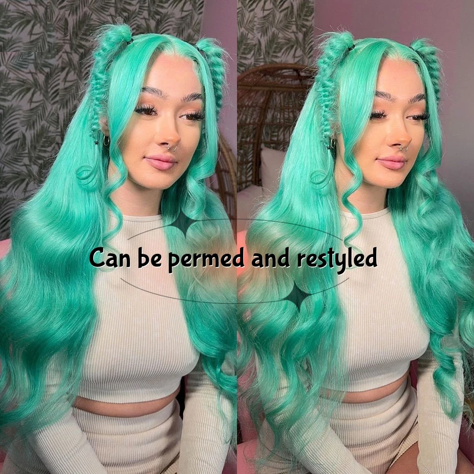 30 40 inch 13x6 Mint Green Lace Front Human Hair Wigs For Wome