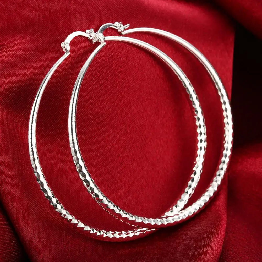 

925 Sterling Silver 71mm/7.1cm Big Round Circular Hoop Earrings For Women Luxury Jewelry Accessories Free Shipping Promotions