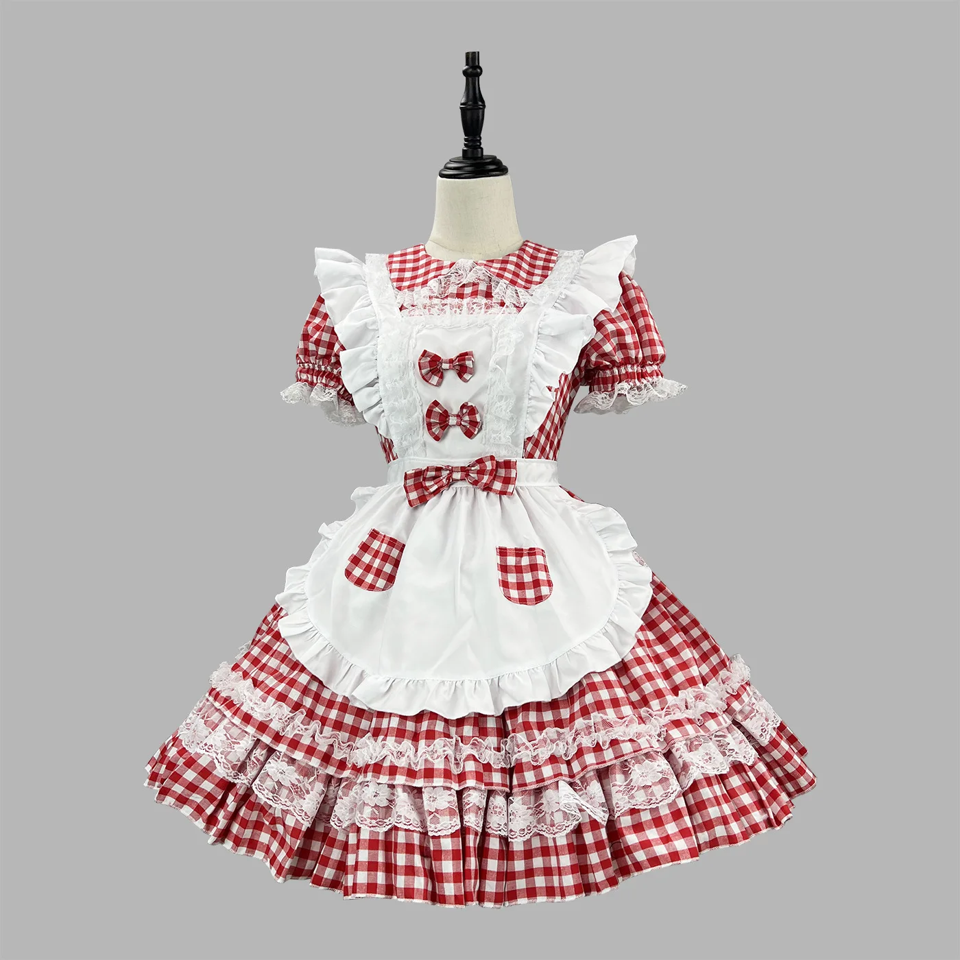 Anime Cosplay Red Grid Maid Lolita Kleid Kawaii Comic-Con Outfit 10