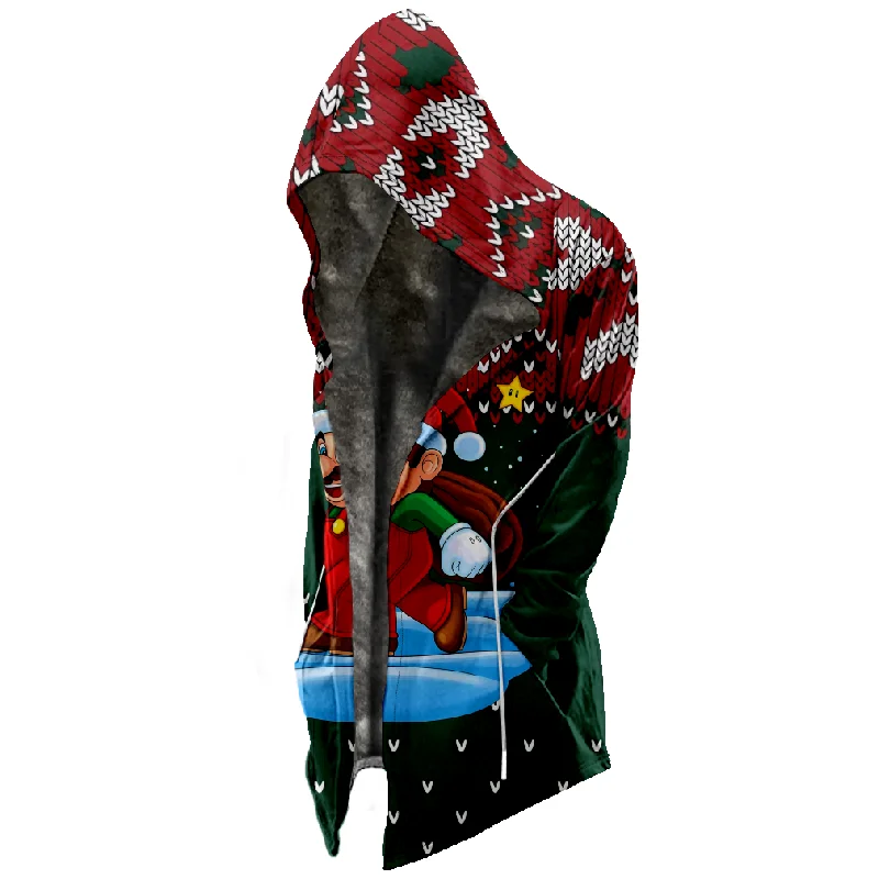 New Christmas Cotton Jacket Hooded Sweater Casual Print Men's Long Sleeve Standing Neck Half Zipper Sweater Cut Inside