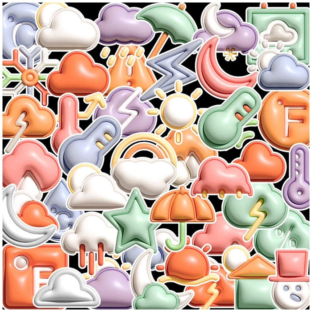 

10/30/60pcs Cute 3D Puffy Weather Cartoon Stickers Decorative Luggage Phone Case Scrapbooking Waterproof Kawaii Sticker Decals
