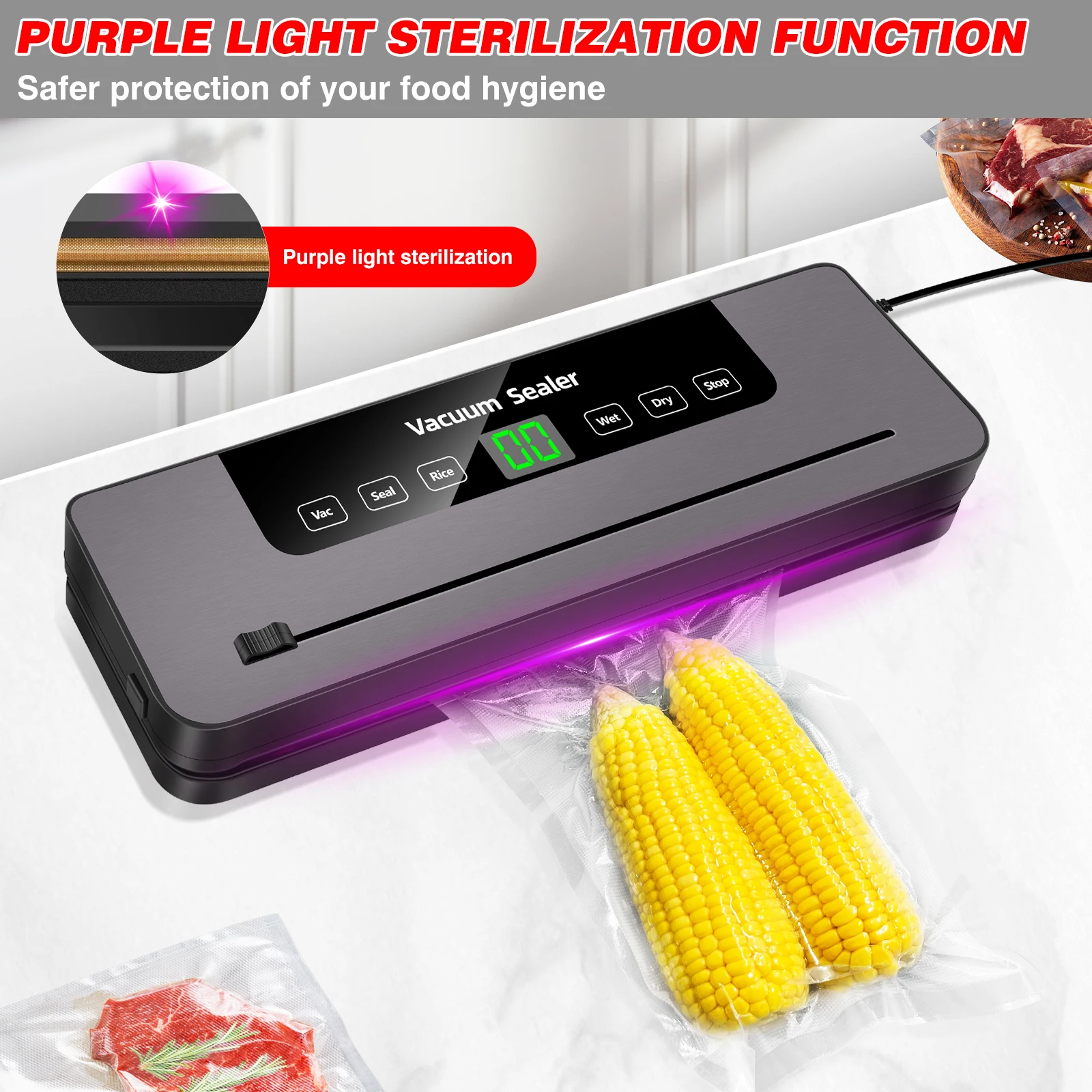 5-in-1 Multi-Functional Vacuum Sealer Food Vacuum Sealer Machine Automatic Food Sealer for Food Preservation With 10 Sealer bags 5