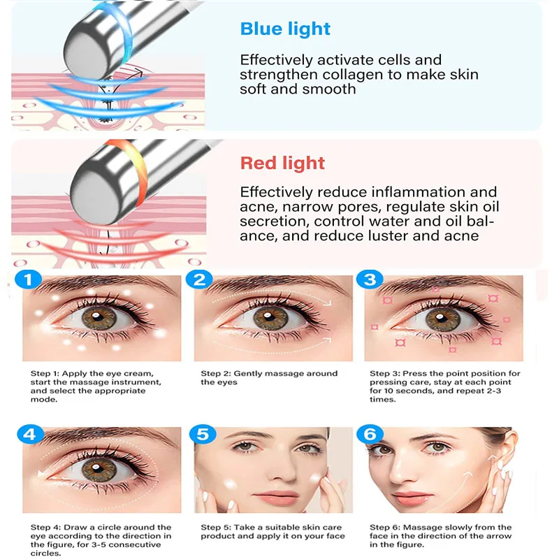 5 In 1 Eye Beauty Device Facial Massager Led Red Light Therapy Wand for Relax Eye Dark Circles Bags Puffiness Skincare Tool Eye Massager