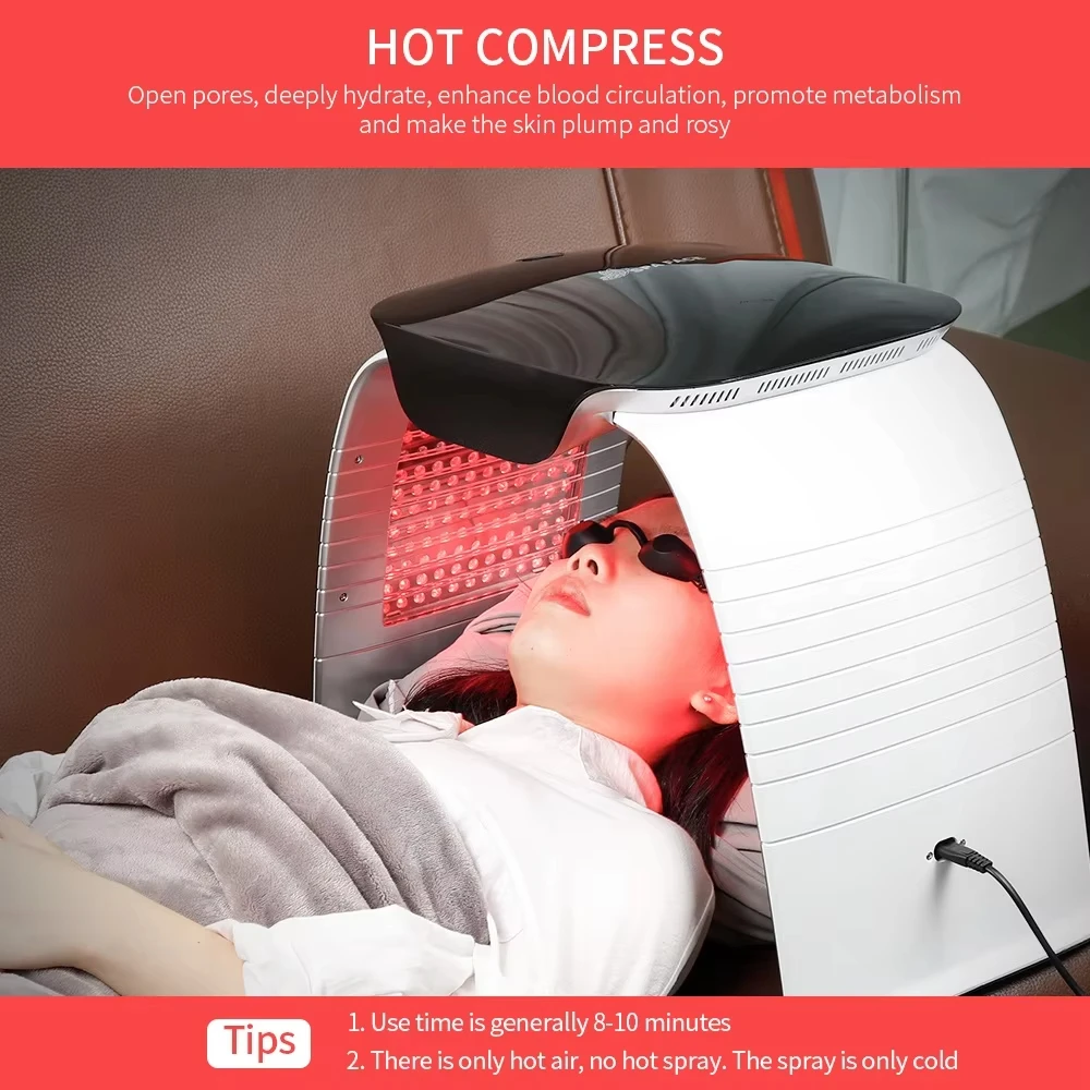LED Light Therapy Acne Treatment Hot Cold Nano Water Spray Skin Rejuvenation UV Sterilization Facial Skin Care Lamp 8 Colors led facial mask led beauty lamp