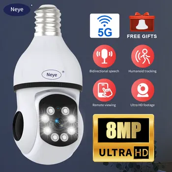 8MP 4K WiFi Home Light Bulb Camera Spotlight E27 Light Bulb Camera 360 degree Panoramic IP Camera Ai Motion Detection Security 1