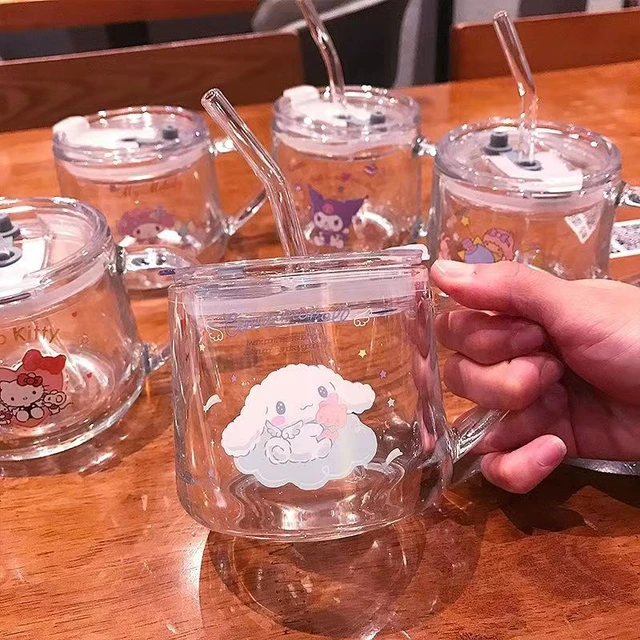 Kawaii Sanrio Glass Straw Cup Hello Kittys Accessories Cute Anime