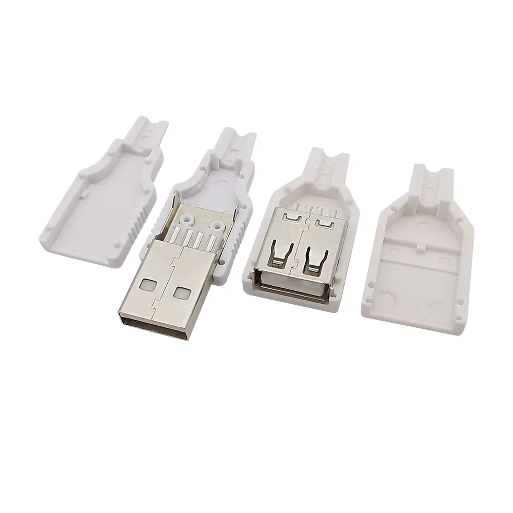Kit 10 Connettori USB Maschio Tipo-A 2.0 - 5 Pin, Bianchi, Per Cablaggi Fai Da Te