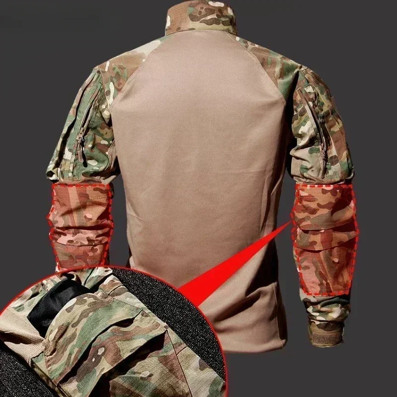 New Tactical Shirts Tactical Sets Men Outdoor Breathable Short Sleeve Tshirt+Waterproof Pant Suits Camo Multi-pocket Cargo Set 4