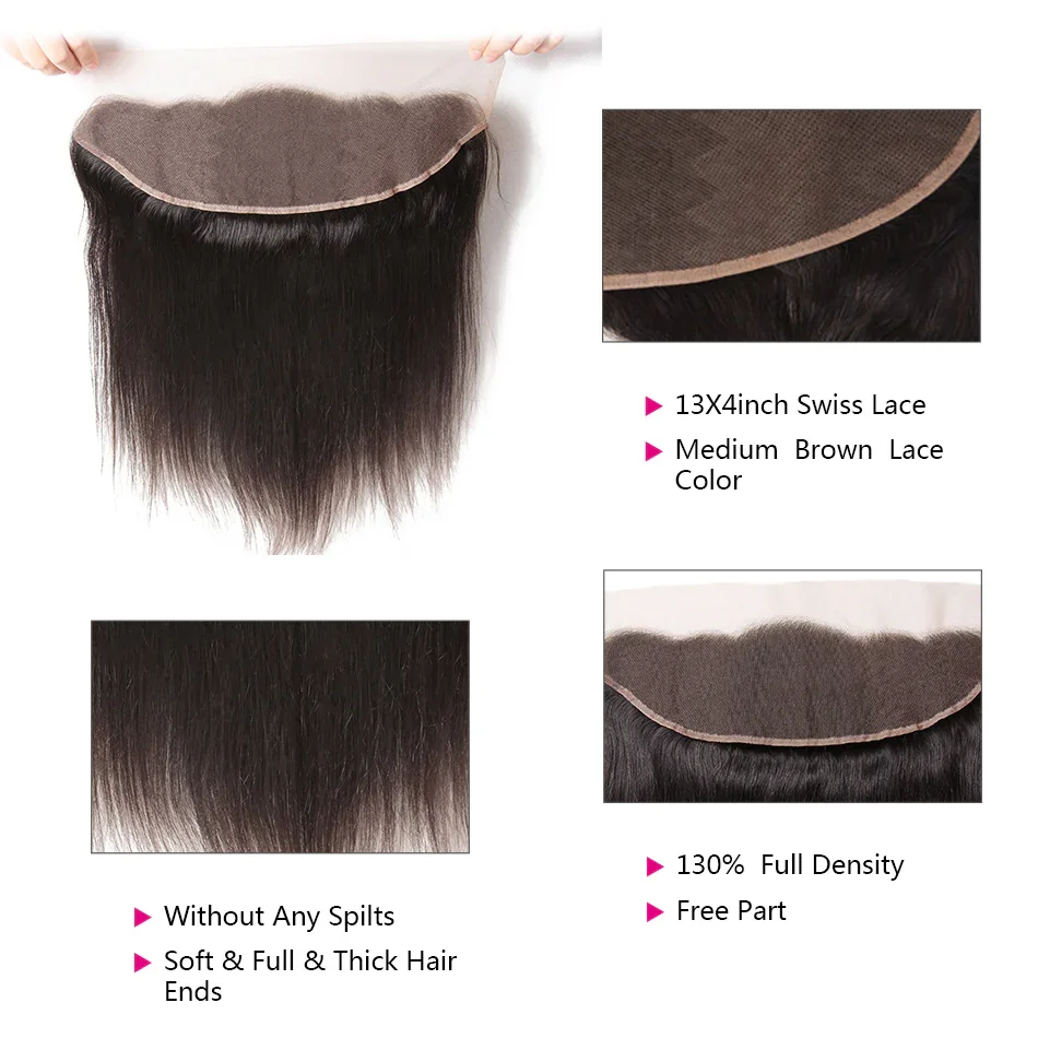 13x4 Human Hair Lace Frontal Brazilian Straight Hair Free/Middle/Three Part 100% Remy Human Lace Frontal 1 Piece-Geeta