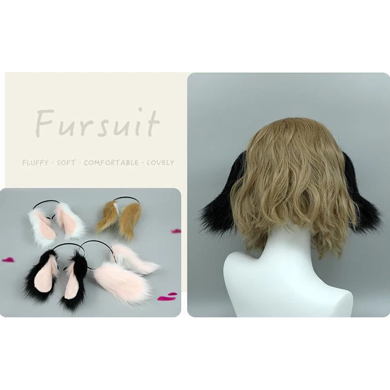 Kunstfell Hasenohren Stirnband für Frauen, Hängende Tierohren Haarband, Kawaii Party Cosplay Haaraccessoire – Detail 2