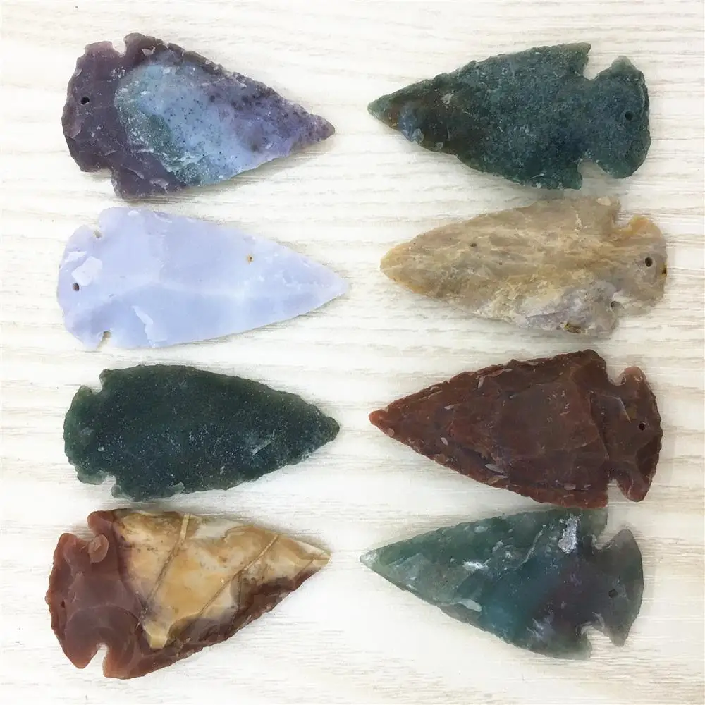 Hot VWomen Men Raw Ore Gems Indian Agates Charm Pendant for Necklace Arrow Head Rough Healing Point Natural Stone Pendants 6pcs
