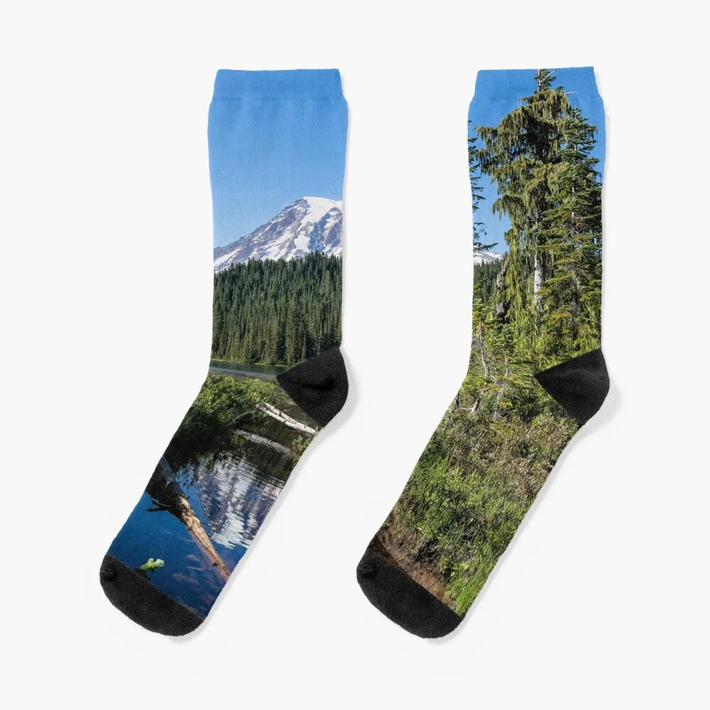 Mount Rainier - Reflection Lake in Washington Socks christmas stocking Socks Woman Men's