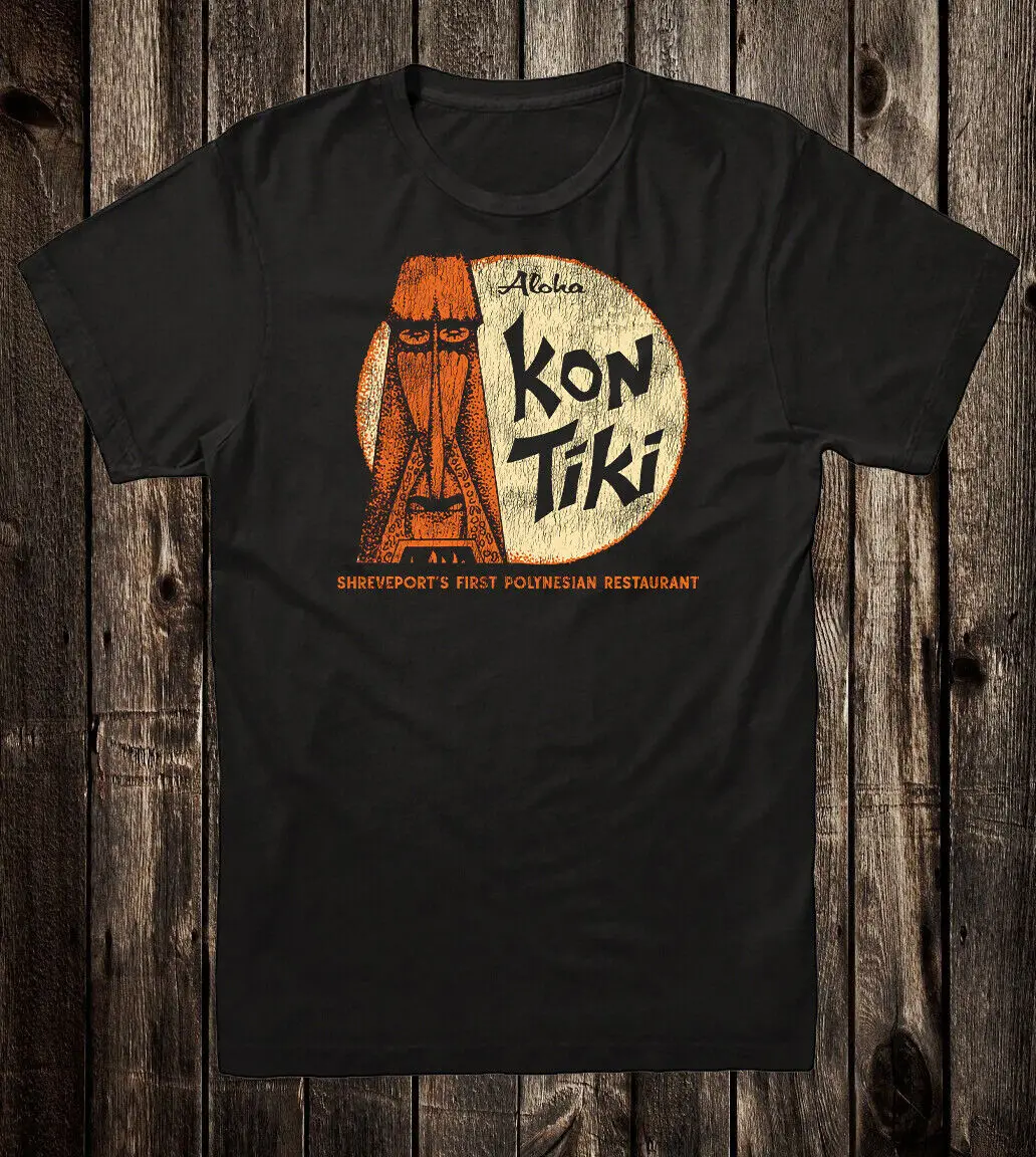 Retro Tiki Art Tee T Shirt Cotton Bar Mug Restaurant Kon Tiki Shreveport La