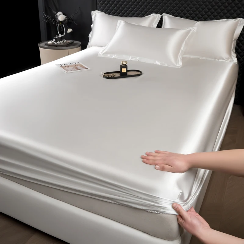 Luxurious European-Style Satin Fitted Sheet with Elastic Band - King Size