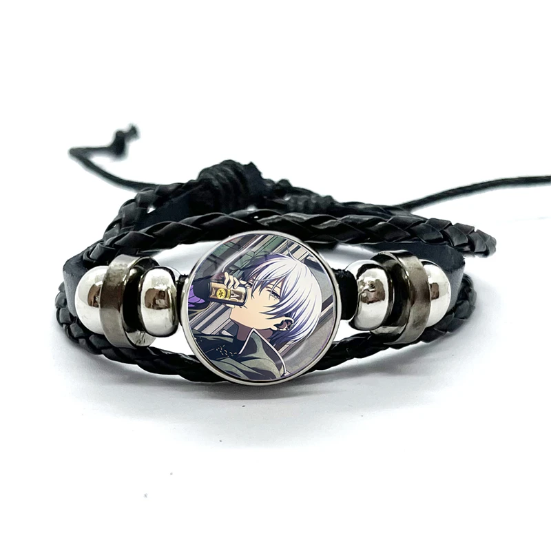 Project SEKAI Anime Aoyagi Toya Vivid BAD SQUAD Glass Snap Metal Bead Bracelet Black Braided Women Hand Leather Bracelet Gift 2