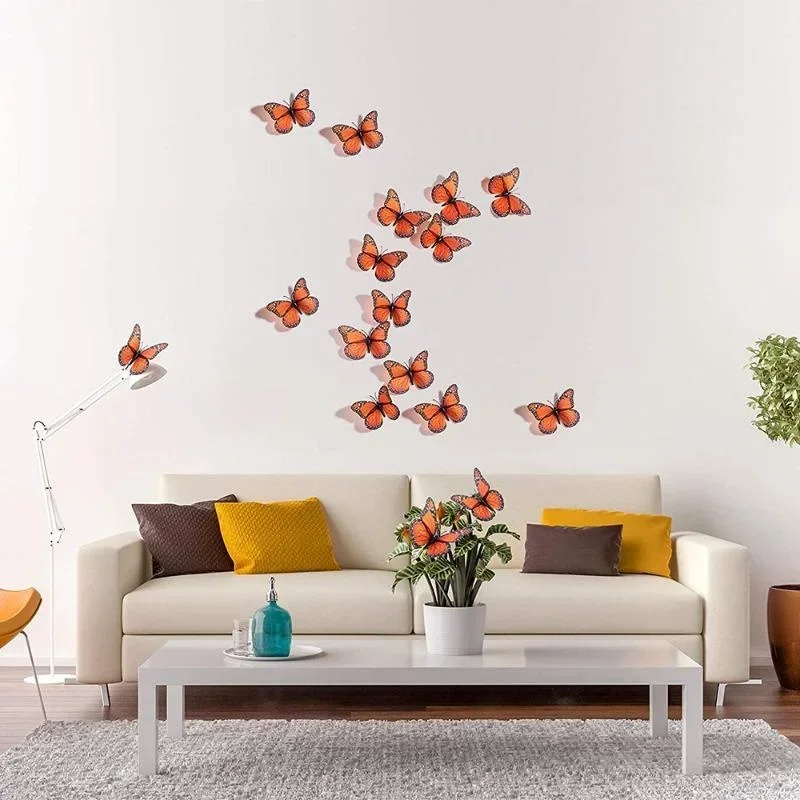New 10Pcs 4.72 In Monarch Butterfly Decoration Stickers Fake Butterflies for Crafts Artificial Wall 3D Home Decor