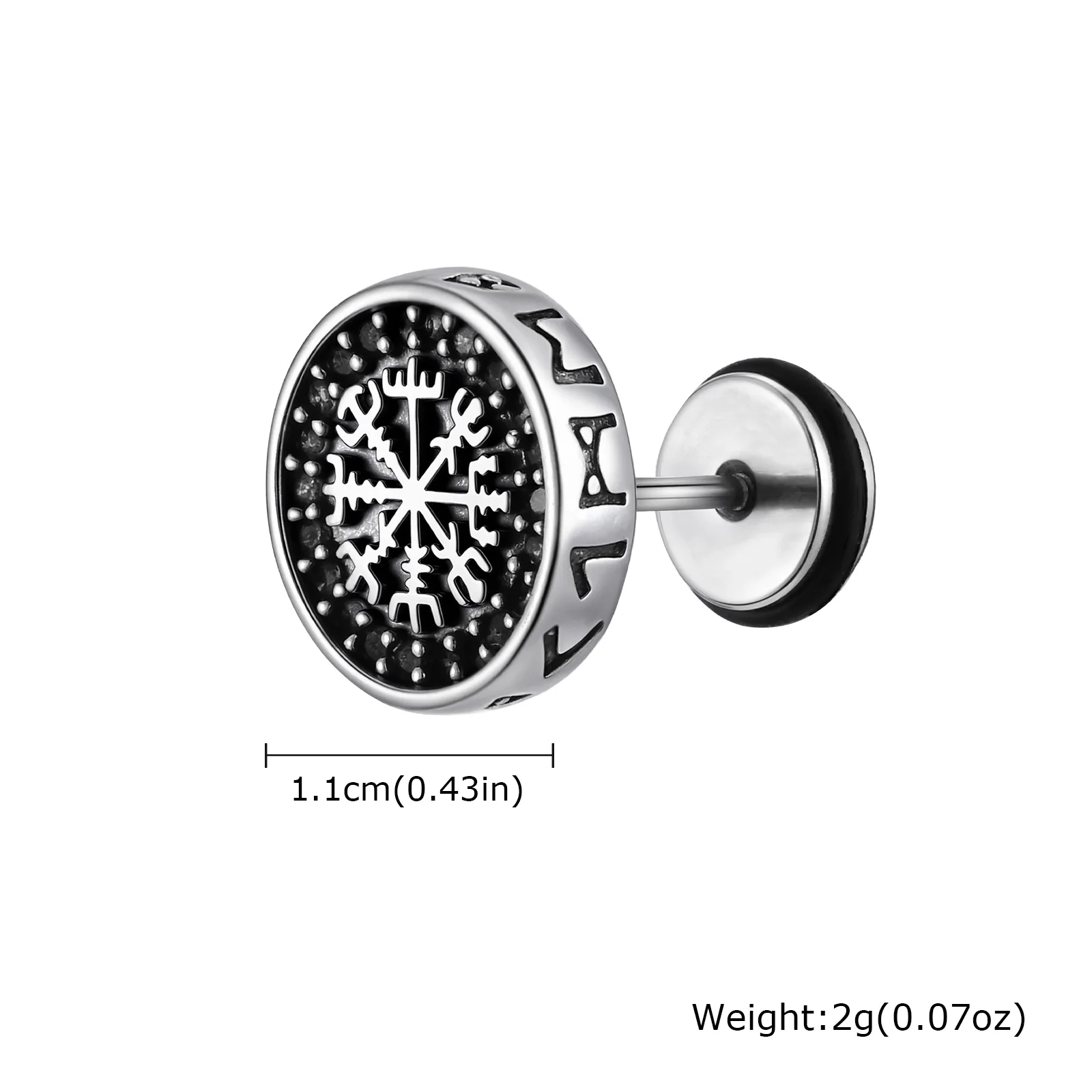 Vintage Gothic Norse Viking Stud Earrings for Men Boys, Rock Punk Runes Round Earrings, Fashion Piercing Jewelry Gift image 19