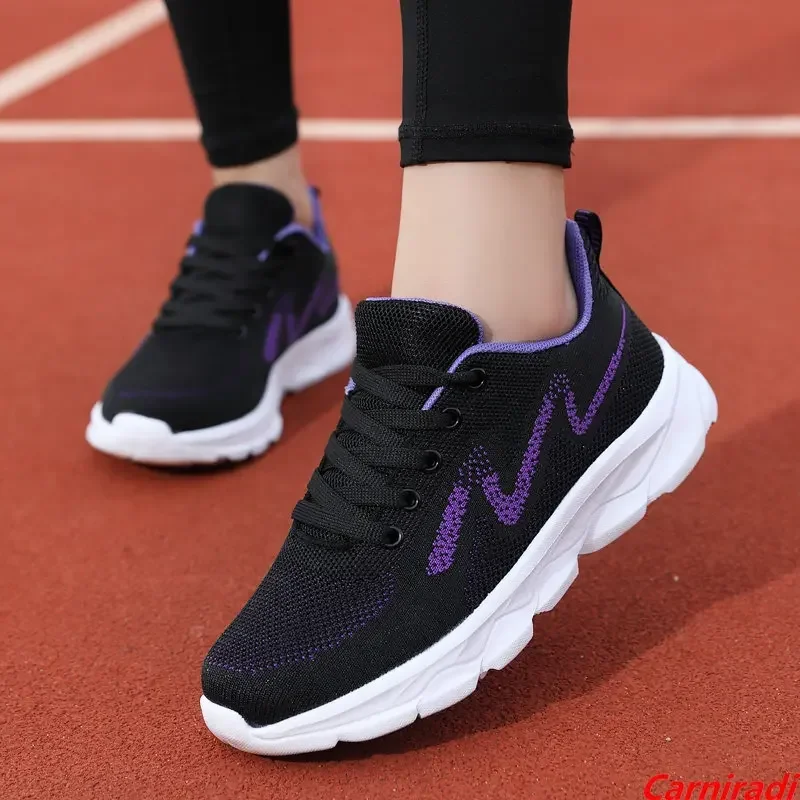 Fashion Lightweight Flying Weave Running Shoes Women Breathable Comfortable Casual Sneakers Ladies Non-slip Sports Fitness Shoes