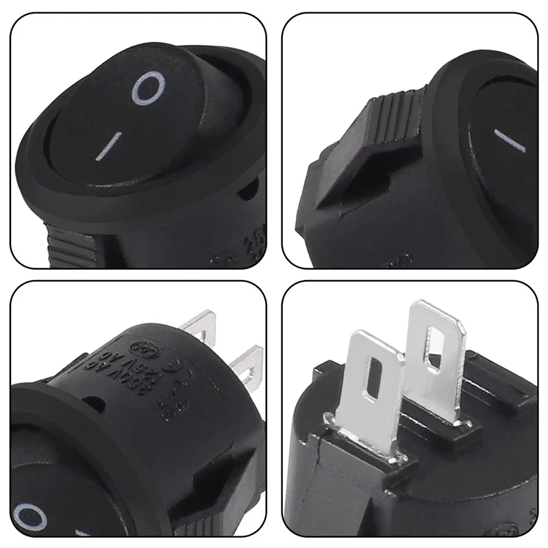 5PCS Black Plastic 2 Pin ON/OFF Round Rocker Switches 6A/250VAC 10A125VAC 20mm Diameter Push Power Button Switch Toggle Switch