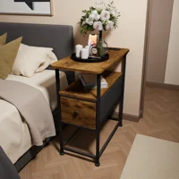 Table basse, table de chevet, table d'appoint, table à thé, avec une tiroir, avec éclairage LED, prise européenne, 60x30x62cm, pour salon, chambre à coucher, bureau. 3