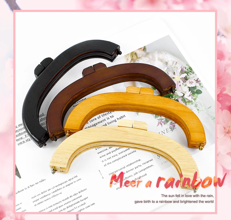 1Pc 20/25cm Wooden Purse Frame Handbag Handle Woven-Bag Closure Kiss Clasp Bag Wallet DIY Handmade Sewing Brackets Accessories