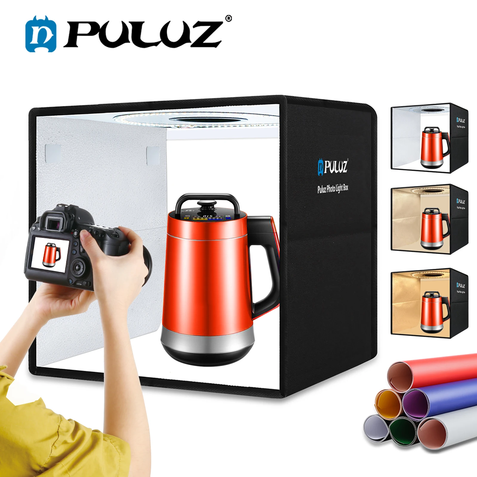 PULUZ 40cm LED Ring Dimmable Lightbox 3 light modes Photo Lighting Studio Shooting Tent Box Kits 6 x Dual-side Color Backdrops