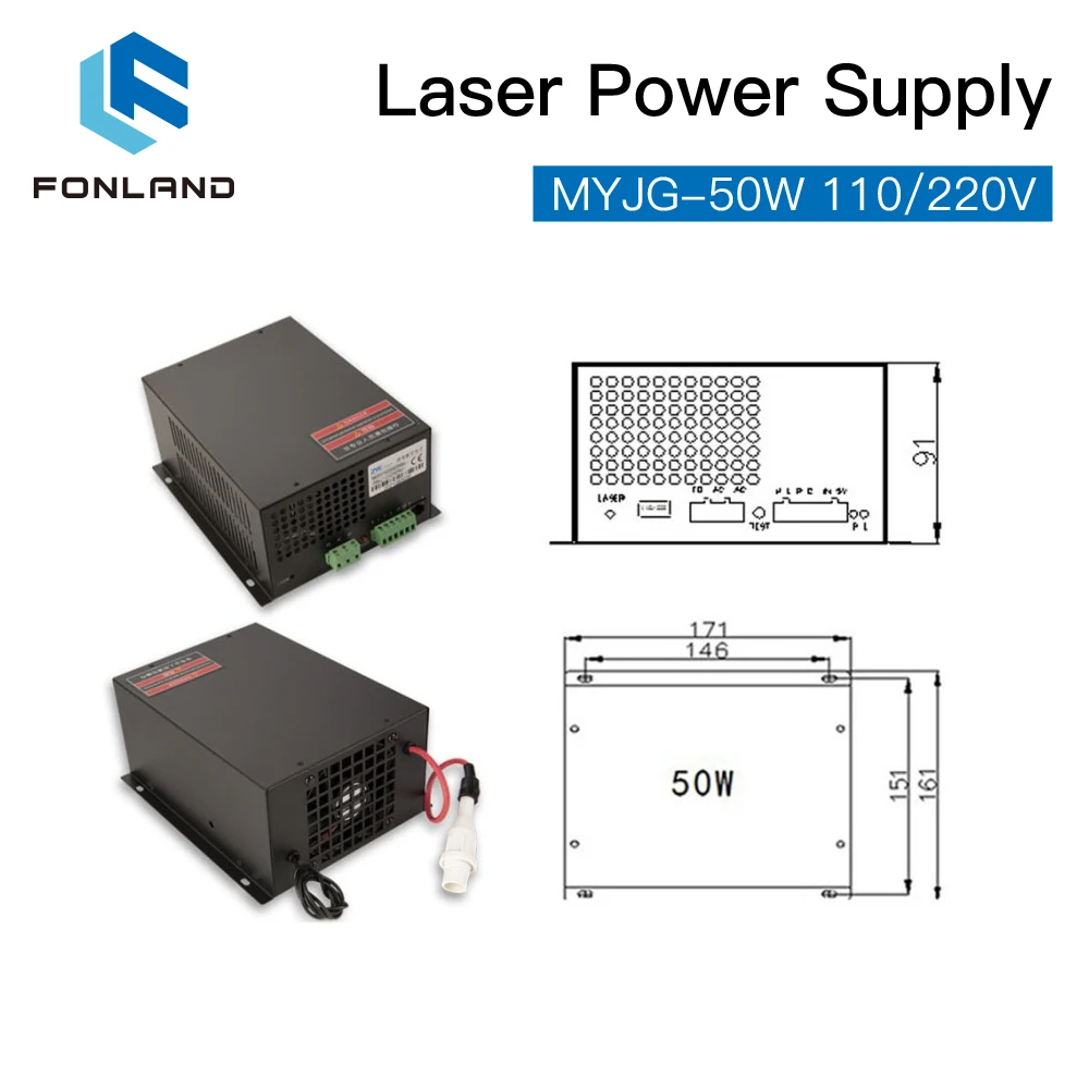 레이저 튜브 조각 절단기용 FONLAND 50W CO2 레이저 전원 공급 장치 MYJG-50W 110V/220V