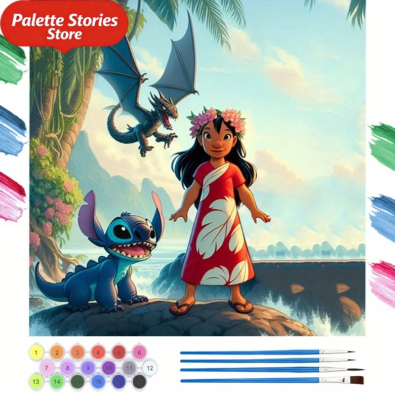 Kit Peinture par Numéros Lilo, Stitch & Dragon Tropical