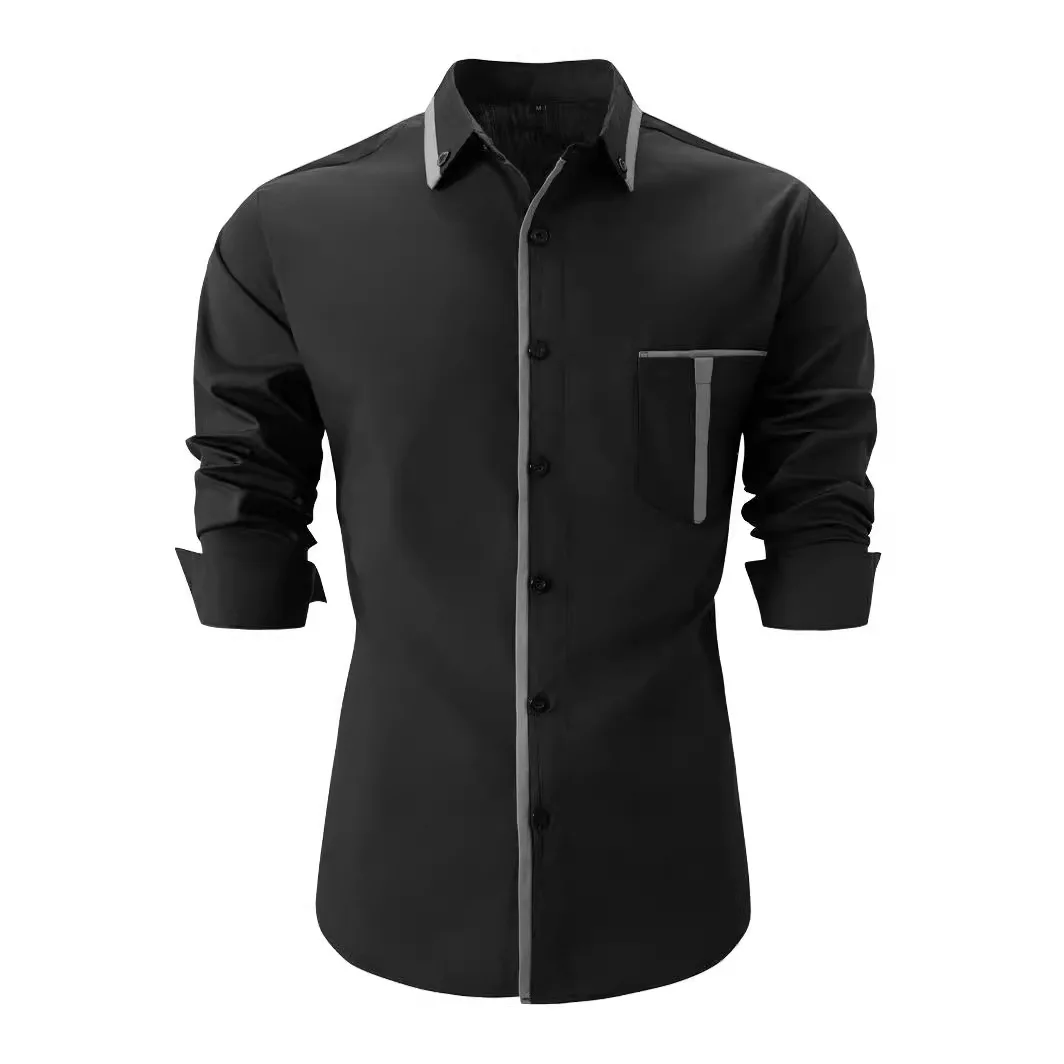 2024 Men's Fashion Business Casual Shirt Long Sleeve slim personality pocket social shirt Camisa Masculina Christmas wear